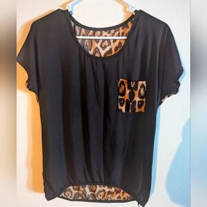 Black Leopard Print Women's Top